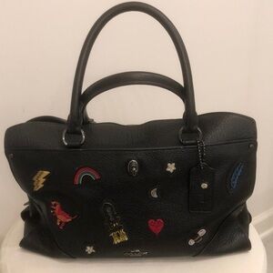 Coach Black Satchel with Colorful Embellishments